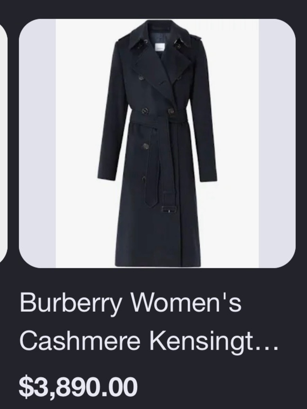 Burberry Cashmere Coats Size XS
Cashmere Kensington Trench Coat